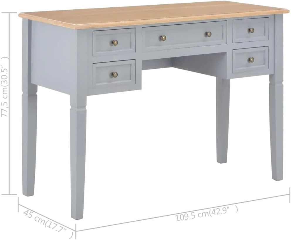 Escritorio FURTURHOME 5 Cajones Madera Pino Gris Almacenaje 77.47 cm Diseño Atemporal para Oficina y Hogar